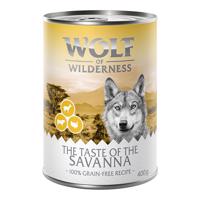 10 + 2 ingyen!  12 x 400 g Wolf of Wilderness - The Savanna - pulyka, marha, kecske