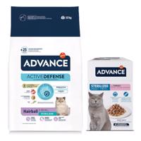 10kg Advance Sterilized Hairball száraz macskatáp+12x85g Sterilized pulyka nedvestáp akciósan