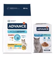 10kg Advance Sterilized Sensitive száraz macskatáp+12x85g Sterilized tőkehal nedvestáp akciósan