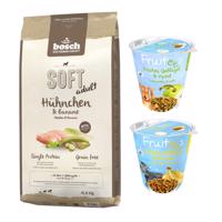 12,5kg Bosch Soft Csirke & banán  száraz kutyatáp+200g bosch Fruitees alma ingyen+200g bosch Fruitees banán ingyen