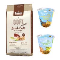 12,5kg Bosch Soft Kacsa & burgonya száraz kutyatáp+200g bosch Fruitees alma ingyen+200g bosch Fruitees banán ingyen