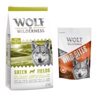 12 kg Wolf of Wilderness Adult ''Green Fields'' bárány - gabonamente száraz kutyatáp+180g Wolf of Wilderness Wild Bites Wide Acres - csirke kutyasnack ingyen