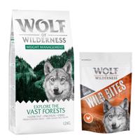 12 kg Wolf of Wilderness Explore The Vast Forests" - Weight Management száraz kutyatáp+180g Wolf of Wilderness Wild Bites Wide Acres - csirke kutyasnack ingyen