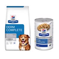 12kg+ 3x370g  Hill's Prescription Diet hozzáillő nedvestáp ingyen! száraz kutyatáp - Canine Derm Complete rizs & tojás