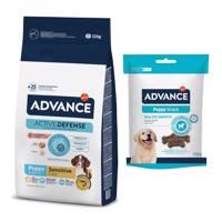 12kg Advance Puppy Sensitive lazac száraz kutyatáp+150g Puppy Snack ingyen