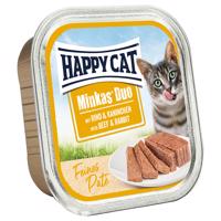 12x100g Happy Cat Minkas Duo Marha & nyúl finom pástétom tálcás nedves macskatáp