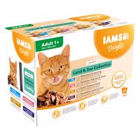 12x85g IAMS Delights Adult szárazföld & tenger mix aszpikban nedves macskatáp