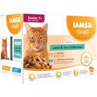 12x85g IAMS Delights Senior szárazföld & tenger mix szószban nedves macskatáp