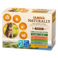 12x85g IAMS Naturally Adult Cat szárazföld & tenger mix nedves macskatáp