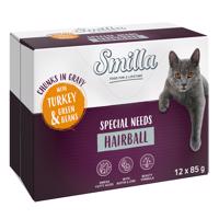 12x85g Smilla Adult Hairball falatok zöldséggel szószban nedves macskatáp