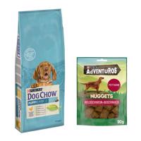 14kg PURINA Dog Chow Puppy csirke száraz kutyatáp+90g Adventuros vaddisznó kutyasnack ingyen