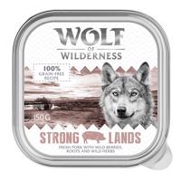 24x150g Wolf of Wilderness Adult - Single protein tálcás nedves kutyatáp - Strong Lands - sertés