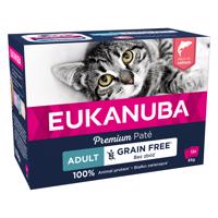 24x85g Eukanuba Grain Free Adult lazac nedves macskatáp 20+4 ingyen akcióban