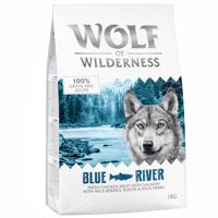 3 + 1 ingyen! 4 x 1 kg Wolf of Wilderness  - Adult ''Blue River'' lazac - gabonamentes