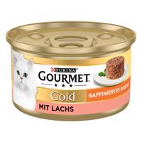 48x85g Gourmet Gold Rafinált ragu lazac nedves macskatáp 36+12 ingyen