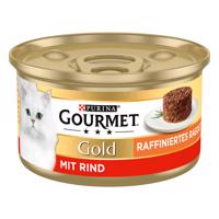 48x85g Gourmet Gold Rafinált ragu marha nedves macskatáp 36+12 ingyen