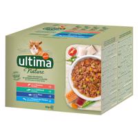 48x85g Ultima Cat Nature halválaszték (lazac, tonhal, tengeri hal, tőkehal) nedves macskatáp 40+8 ingyen