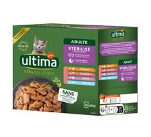 48x85g Ultima Cat Sterilised nedves macskatáp mix I (csirke, pulyka, lazac, pisztráng)