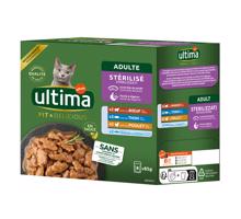 48x85g Ultima Cat Sterilised nedves macskatáp mix II (csirke, marha, tonhal, tengeri hal)