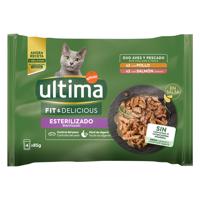 48x85g Ultima Cat Sterilized Csirke & lazac nedves macskatáp 38+10 ingyen akcióban