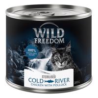 6x200g Wild Freedom Adult Sterilised Cold River - csirke & tőkehal nedves macskatáp 5+1 ingyen