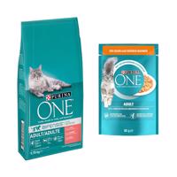 9,75kg PURINA ONE Adult lazac & teljes kiőrlésű gabona száraz macskatáp+13x85g PURINA ONE Adult csirke & zöldbab Adult csirke & zöldbab nedves macskatáp ingyen