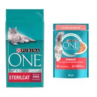 9,75kg PURINA ONE Sterilcat marha száraz macskatáp+13x85g PURINA ONE Strilcat lazac & sárgarépa nedves macskatáp ingyen