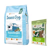 900g Green Petfood InsectDog hypoallergen száraz kutyatáp+180g VeggieDog Denties kutyasnack ingyen