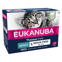 Economy csoma 24x85g Eukanuba Grain Free Adult Lamb nedves macskaeledel, gabonamentes felnőtteknek