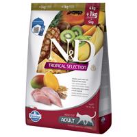 Gazdaságos csoma 2x5kg (4+1kg) N&D Cat Tropical Selection csirkés száraztáp macskáknak